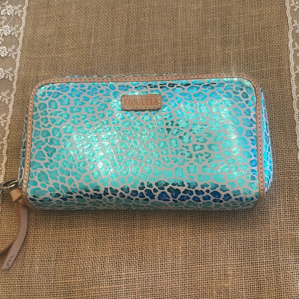 Consuela Turquoise Leopard Wristlet